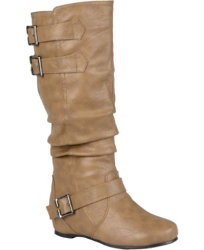 Journee Collection Tiffany Womens Faux Leather Wide Calf Mid-calf Boots In Beige