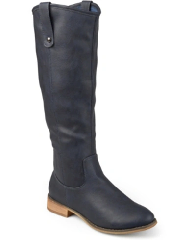 JOURNEE COLLECTION WOMEN'S TAVEN EXTRA WIDE CALF STACKED HEEL WESTERN DETAIL MID SHAFT BOOTS