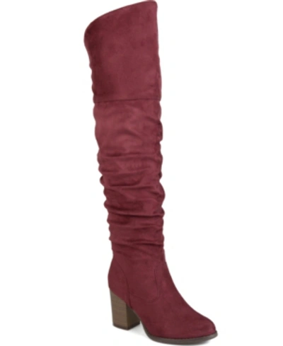 JOURNEE COLLECTION WOMEN'S KAISON WIDE CALF STACKED HEEL OVER THE KNEE BOOTS