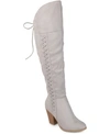 Journee Collection Women's Spritz Wide Calf Lace Up Over The Knee Boots In Grey