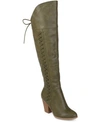 Journee Collection Women's Spritz Lace Up Over The Knee Boots In Olive
