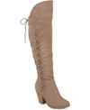 Journee Collection Women's Spritz Wide Calf Lace Up Over The Knee Boots In Taupe