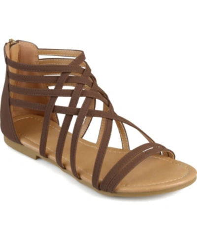 Journee Collection Women's Hanni Wide Width Crisscross Strappy Flat Sandals In Brown