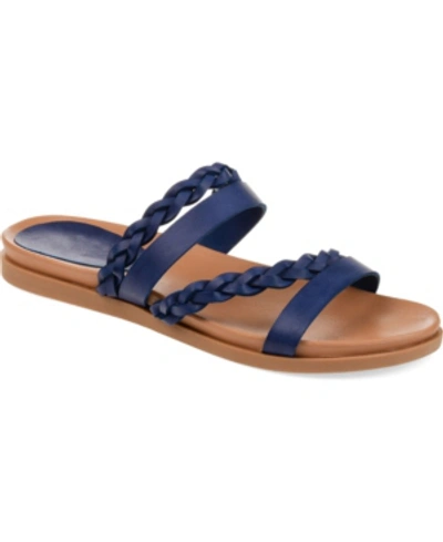 Journee Collection Women's Colette Braided Strappy Open Toe Flat Sandals In Blue