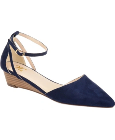 Journee Collection Arkie Womens Faux Suede Ankle Strap Wedge Heels In Blue