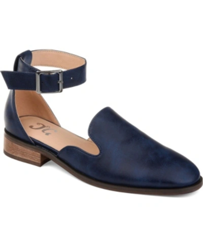 Journee Collection Loreta Womens Solid Ankle Strap Flats In Navy