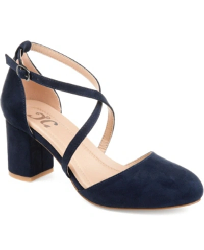 Journee Collection Foster Womens Round Toe Ankle Strap Slingback Heels In Blue