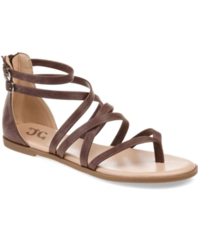 Journee Collection Zailie Womens Faux Leather Thong Gladiator Sandals In Brown