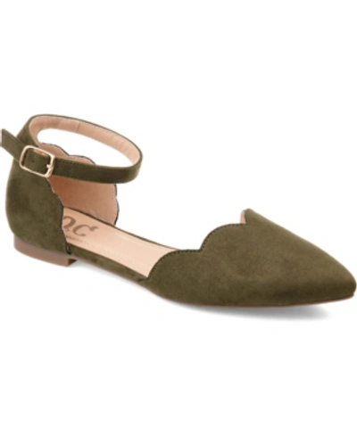 Journee Collection Women's Lana Scalloped Edge Ankle Strap Flats In Green