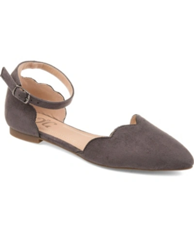 Journee Collection Women's Lana Scalloped Edge Ankle Strap Flats In Grey