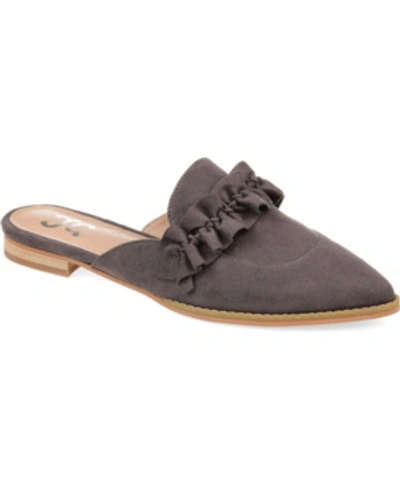Journee Collection Women's Kessie Ruffle Pointed Toe Slip On Mules In Grey