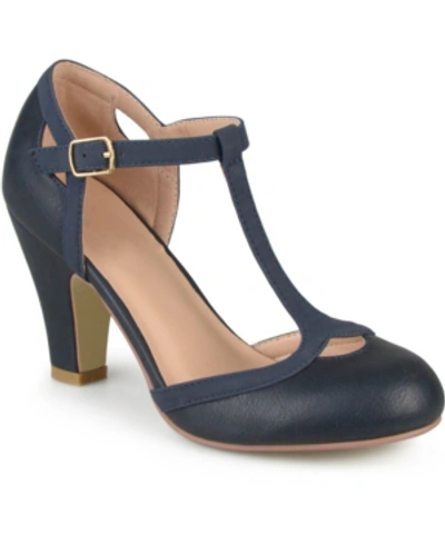 Journee Collection Olina Womens Pleather Color Block Ankle Strap In Blue