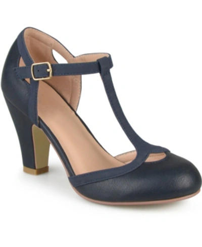 Journee Collection Olina Womens Pleather Color Block Ankle Strap In Navy