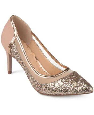 Journee Collection Kalani   Womens Glitter Padded Insole Dress Heels In Marigold