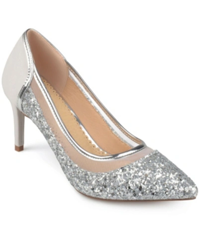 Journee Collection Kalani   Womens Glitter Padded Insole Dress Heels In Silver
