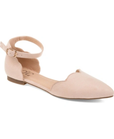 Journee Collection Women's Lana Scalloped Edge Ankle Strap Flats In Beige
