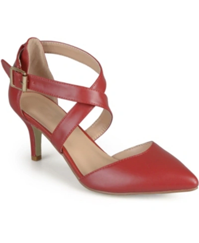 Journee Collection Women's Riva Crisscross Strap Pointed Toe Pumps In Red