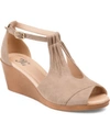 Journee Collection Kedzie Womens Faux Suede Ankle Strap Wedges In Taupe