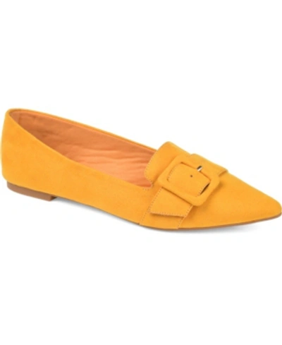 Journee Collection Women's Audrey Buckle Pointed Toe Ballet Flats In Mustard