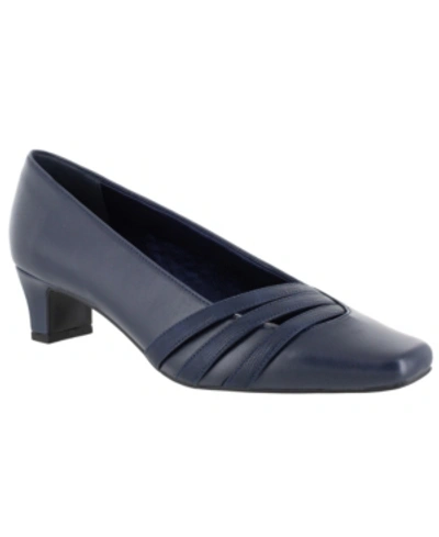 Easy Street Entice Womens Faux Leather Square Toe Kitten Heels In Navy