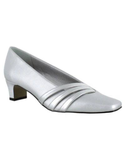 Easy Street Entice Womens Faux Leather Square Toe Dress Pumps In Silver Satin