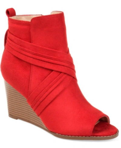 Journee Collection Sabeena Wedge Peep Toe Bootie In Red