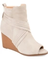 Journee Collection Women's Sabeena Peep Toe Stacked Wedge Booties In Taupe