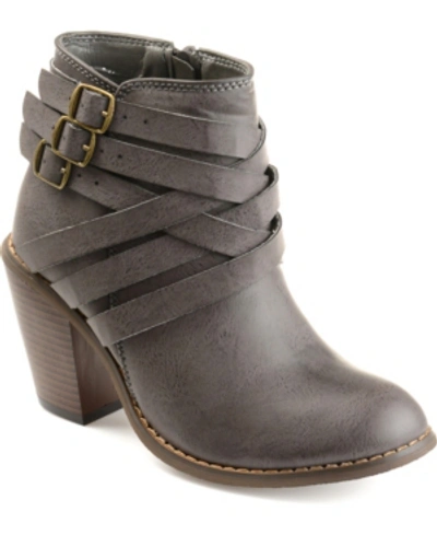 Journee Collection Women's Strap Wide Width Round Toe Stacked Heel Dress Booties In Grey
