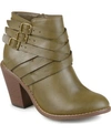 Journee Collection Women's Strap Wide Width Round Toe Stacked Heel Dress Booties In Olive