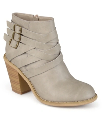 Journee Collection Women's Strap Wide Width Round Toe Stacked Heel Dress Booties In Stone