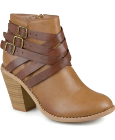 Journee Collection Women's Strap Wide Width Round Toe Stacked Heel Dress Booties In Tan