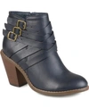 Journee Collection Women's Strap Wide Width Round Toe Stacked Heel Dress Booties In Navy