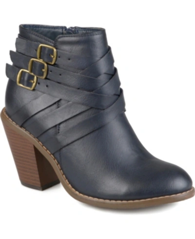 Journee Collection Women's Strap Wide Width Round Toe Stacked Heel Dress Booties In Navy