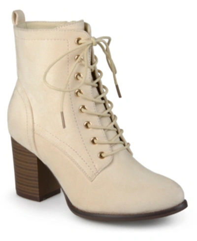 JOURNEE COLLECTION WOMEN'S BAYLOR LACE UP STACKED HEEL BOOTIES
