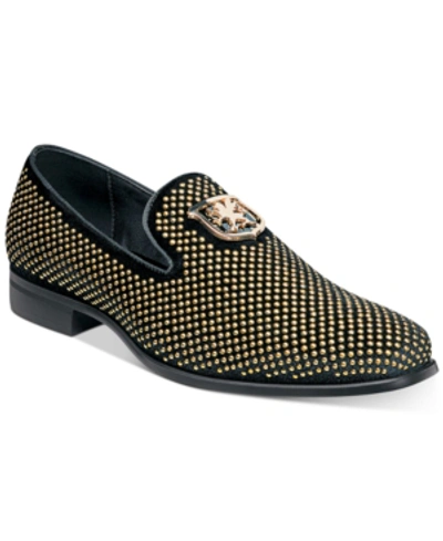 Stacy Adams Men's Swagger Studded Ornament Slip-on Loafer Men's Shoes In Black,gold