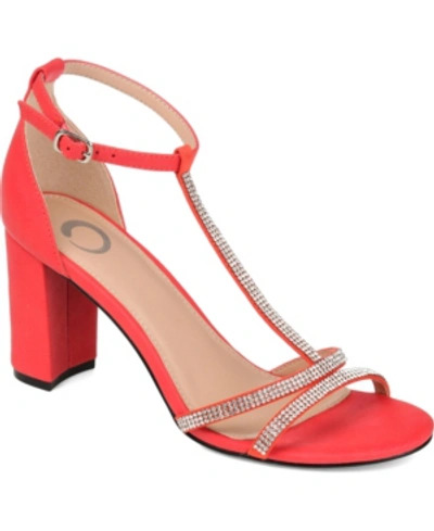 Journee Collection Denali Womens Rhinestone T-strap Sandals In Red