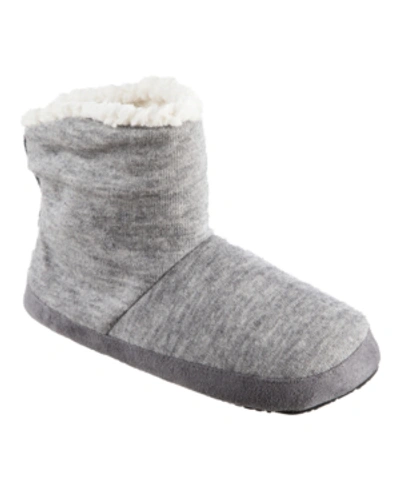 Isotoner Signature Women's Microsuede And Heathered Knit Marisol Boot Slipper, Online Only In Heather Grey