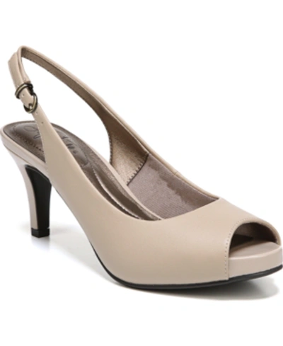 Lifestride Teller Slingback Peep Toe Pump In Tender Taupe Faux Leather