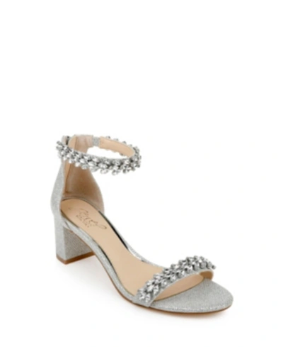 Jewel Badgley Mischka Women's Bronwen Block Heel Evening Sandals Women's Shoes In Silver Glitter
