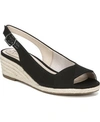 Lifestride Women's Socialite Peep Toe Slingback Espadrille Wedge Sandals In Black