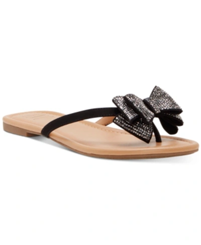 Inc International Concepts Women's Mabae Bow Flat Sandals, Created For Macy's In Black Bling