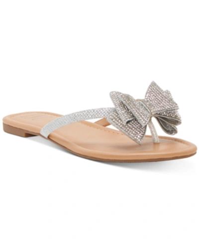 Inc International Concepts Women's Mabae Bow Flat Sandals, Created For Macy's In Silver Bling