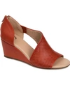 Journee Collection Women's Aretha Perforated Peep Toe Wedge Sandals In Rust