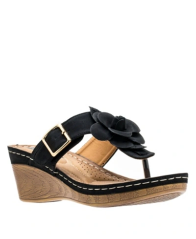 Gc Shoes Women's Flora Rosette Wedge Sandals In Black