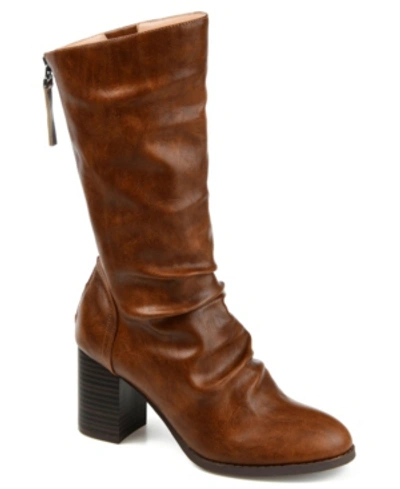 Journee Collection Women's Sequoia Rouched Block Heel Mid Shaft Boots In Brown