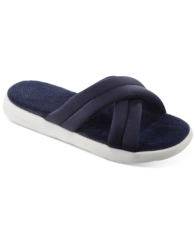 Isotoner Signature Women's Zenz Satin Pintucked Slide Slip-ons In Navy Blue