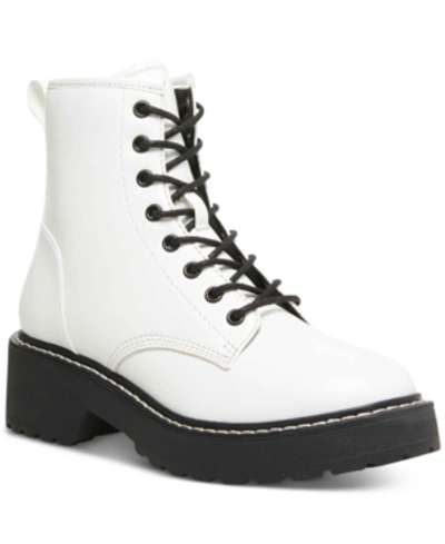 Madden Girl Carra Lace-up Lug Sole Combat Boots In White Paris