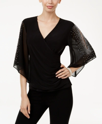 Msk Embellished Chiffon Sleeve Top In Black