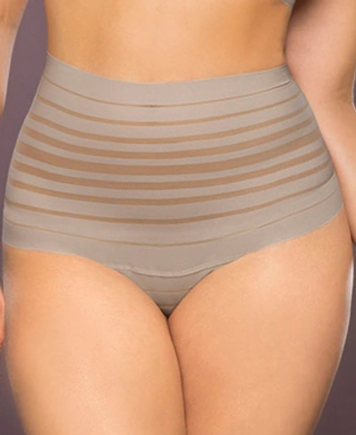 Leonisa Lace Stripe High-waisted Cheeky Hipster Panty 012890 In Light Beige