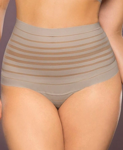 Leonisa Lace Stripe High-waisted Cheeky Hipster Panty 012890 In Tan/beige